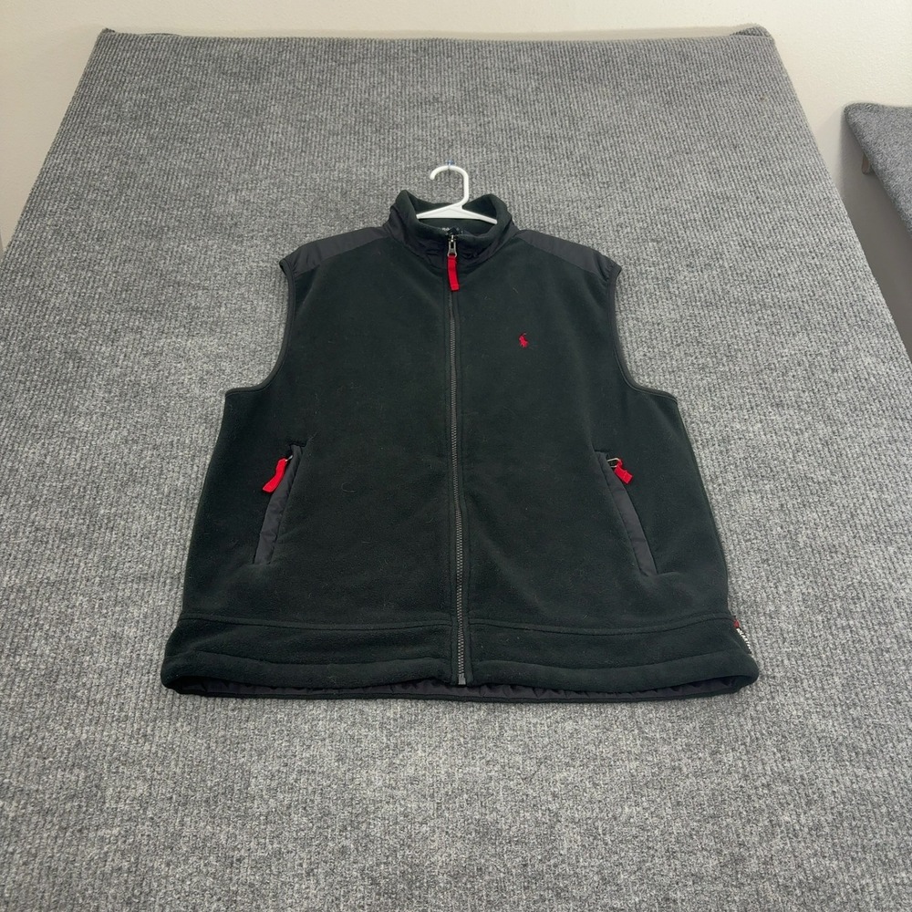 Polo Ralph Lauren Vest Mens L Black Polyester Fleece Polartec Mock Neck Gorpcore